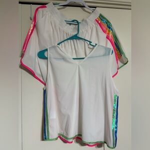 QUEEN OF SPARKLES White Med Active Tank Top with L Shorts Set